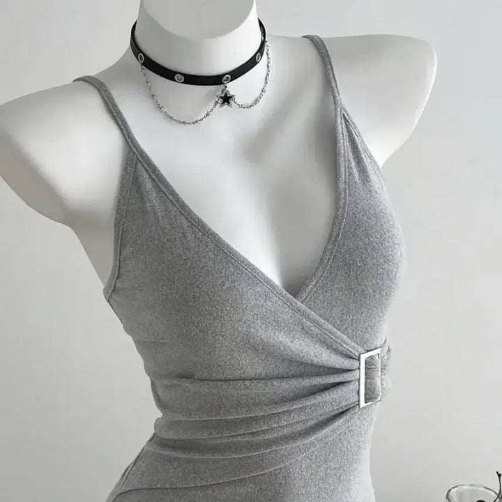 [BUNJANG] Gray Wrap Style Sleeveless Top / 회색 랩 스타일 나시