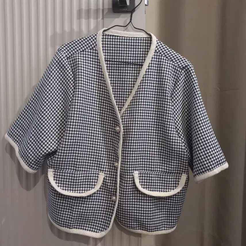 [BUNJANG] Check Pattern Short Sleeve Tweed Jacket L / 체크반팔.트위드L