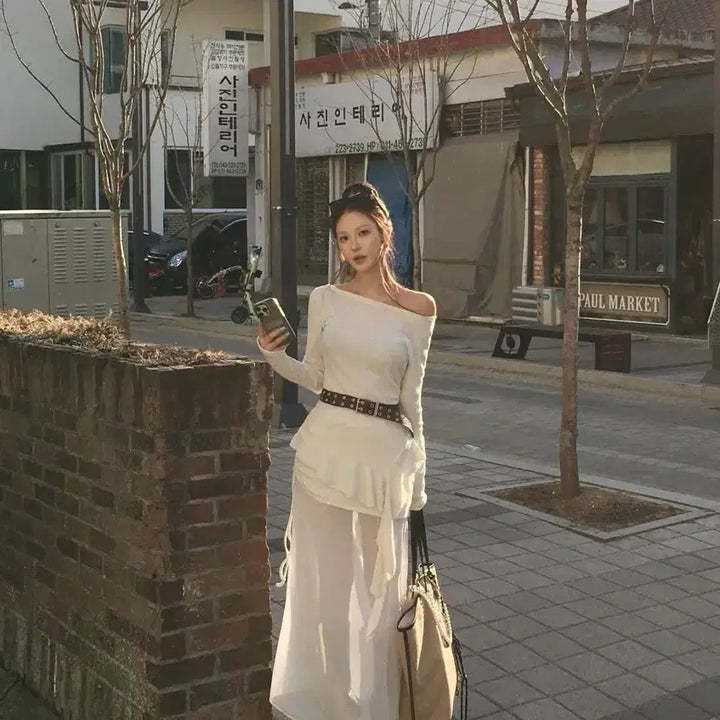 [BUNJANG] Postmonition Ivory Knit Skirt Set / 포스트모니션 아이보리 니트 스커트 세트