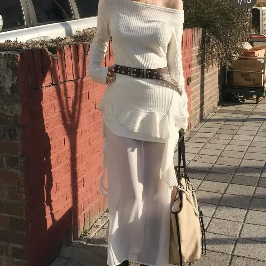 [BUNJANG] Postmonition Ivory Knit Skirt Set / 포스트모니션 아이보리 니트 스커트 세트