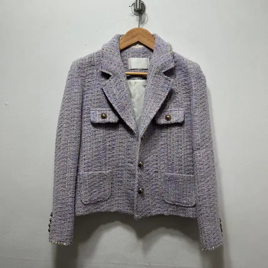[BUNJANG] TINI Tweed Crop Jacket Purple M / TINI 트위드 크롭 자켓 퍼플 M