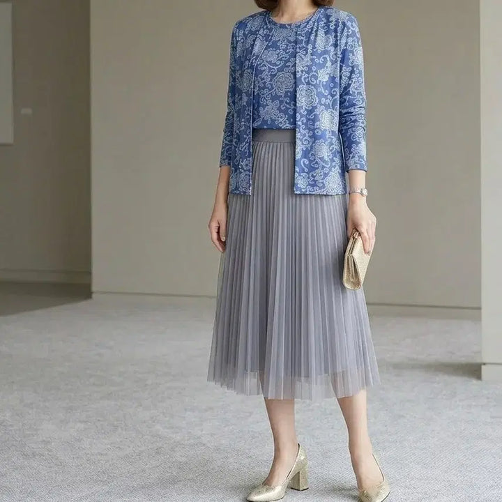 [BUNJANG] Gray Pleated Midi Skirt / m/허리 28.5~30" 그레이 샤 스커트 치마 -무릎아래