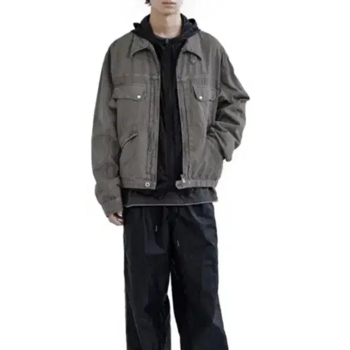 [BUNJANG] Polilter Hickory ZIP Trucker Stripe Grey Size 3 / [3] (초판) 폴리테루 히코리 집 트러커 스트라이프 그레이