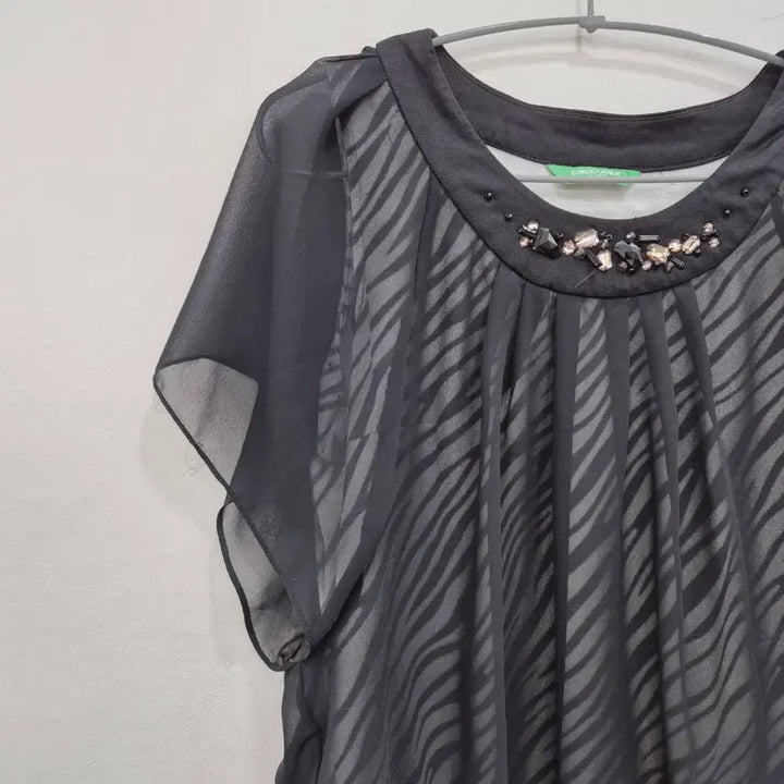 [BUNJANG] Crocodile Black Chiffon Double Layer Blouse / 크로커다일 블랙 쉬폰 이중 블라우스