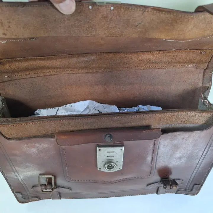 [BUNJANG] Vintage Leather Briefcase Document Bag / 근대사 수집 자료 옛날 민속품 가죽 서류 가방