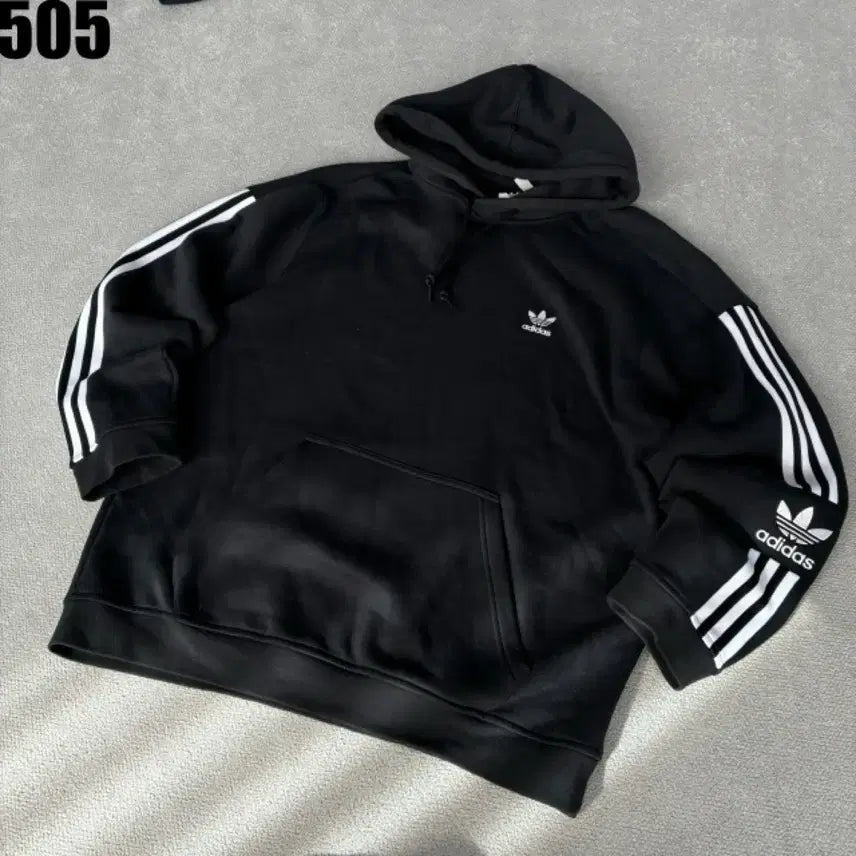 [BUNJANG] Adidas Three Stripes Black Hoodie / 아디다스 삼선 블랙 후드티