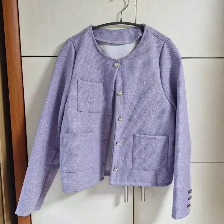 [BUNJANG] Purple Round Neck Tweed Spring Jacket / 보라색 라운드넥 트위드 봄자켓