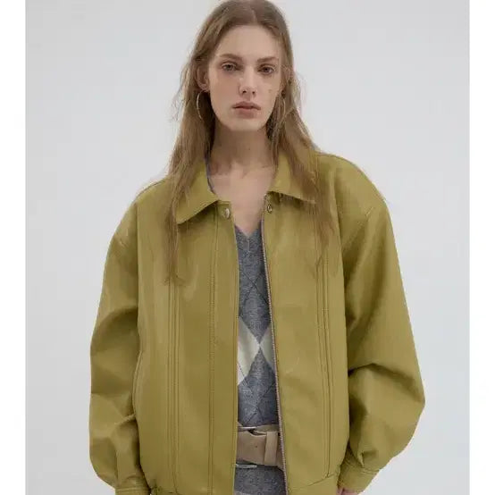 [BUNJANG] Overdue Flare Leather Jacket Mustard New / 오버듀플레어 레더 자켓 머스타드 새상품