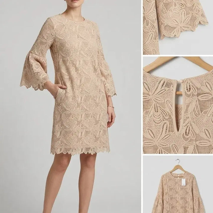 [BUNJANG] Lace Flare Dress Beige / 레이스 플레어 원피스 베이지