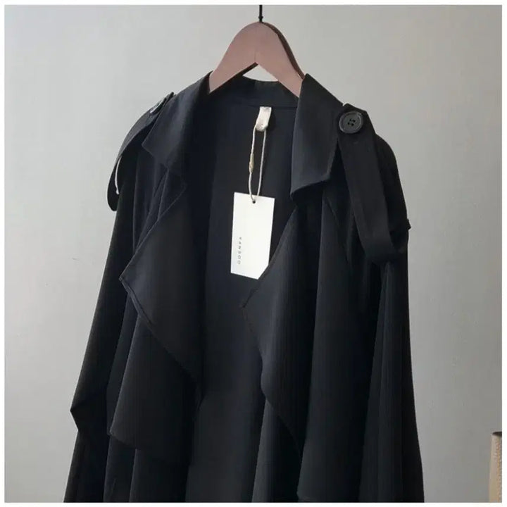 [BUNJANG] Long Layered Drape Coat Black / 롱 레이어드 드레이프