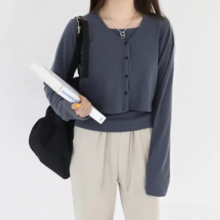 [BUNJANG] Crop Cardigan + Cami Set / [세트 상품] 크롭 가디건 + 나시 세트