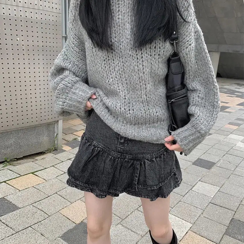 [BUNJANG] Anyone More Frill Grey Denim Skirt / 애니원모어 프릴 그레이 청스커트