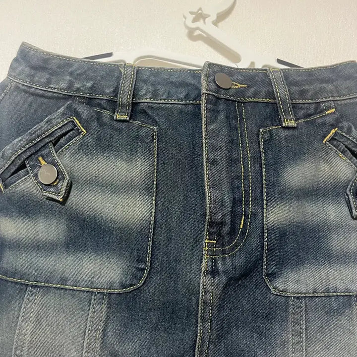 [BUNJANG] Vintage Denim Washed Mini Skirt / 새상품) 빈티지 데님 워싱 청 미니 스커트
