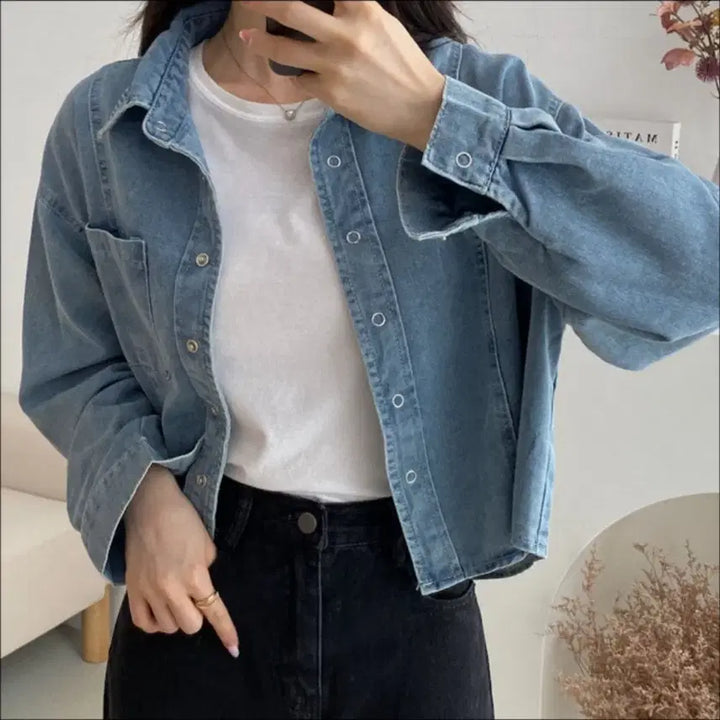 [BUNJANG] Button Denim Crop Shirt / 버튼데님크롭청셔츠