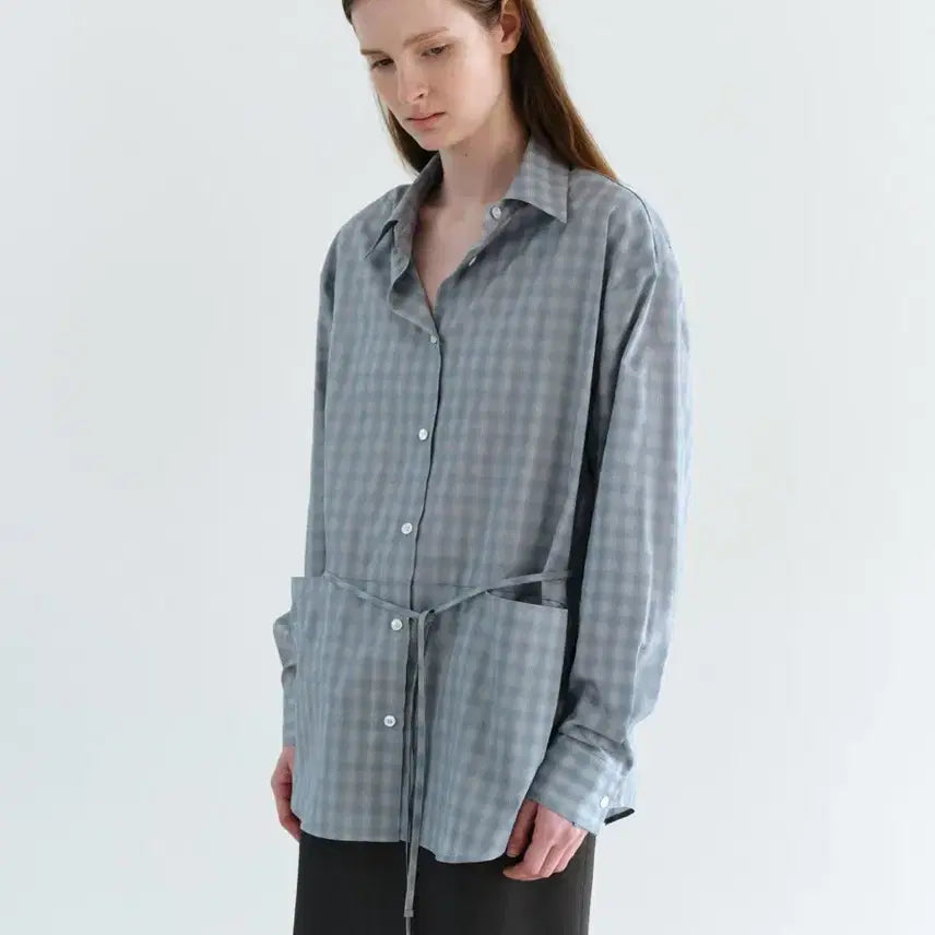 [BUNJANG] AUBOUCE Belted Shirt (Check Blue) / 아우브아워 이즈 벨티드 셔츠(체크 블루)