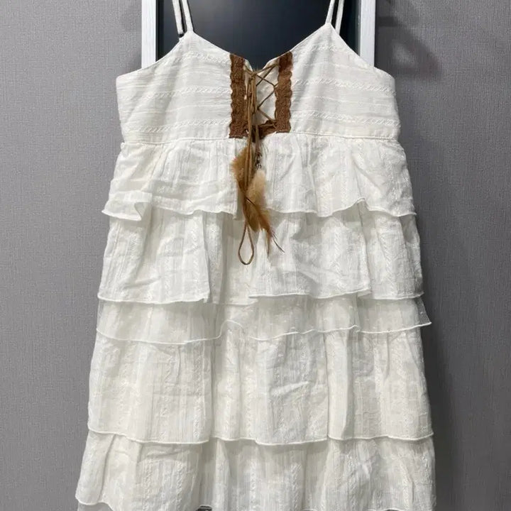 [BUNJANG] Vintage Crochet Mini Dress / 빈티지 캉캉 크로셰 화이트 미니 끈 원피스 모리걸