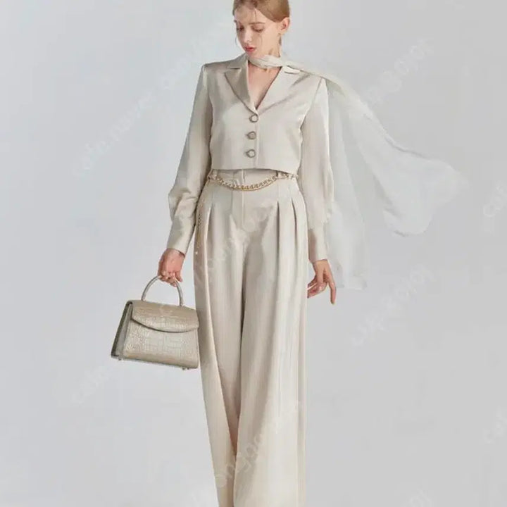 [BUNJANG] Grace Yu Jade Satin Jacket Set / 그레이스유 jade 새틴 자켓 스카프 셋트