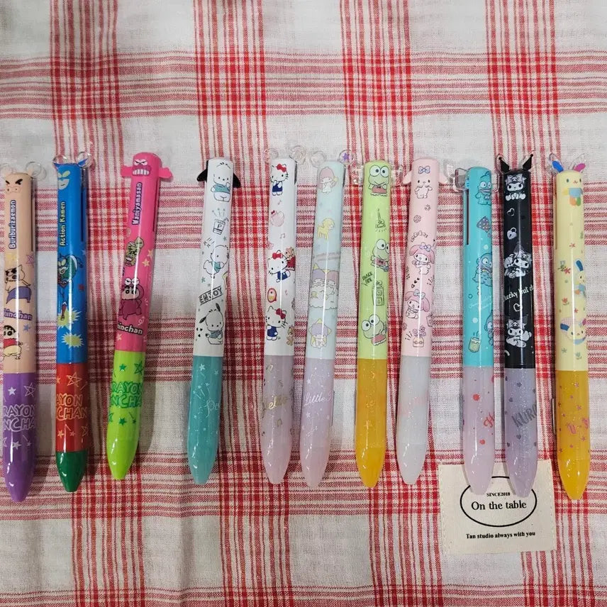 [BUNJANG] Sanrio Characters 2-Color Ballpoint Pen Set / 짱구 키티 케로케로피 포차코 쿠로미 한교동 미미 2색볼펜
