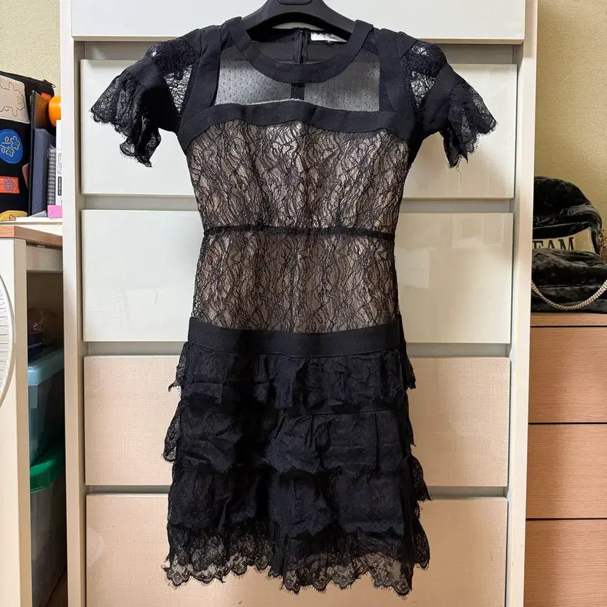 [BUNJANG] Lace Ruffle See-Through Dress / 레이스 프릴 시스루원피스
