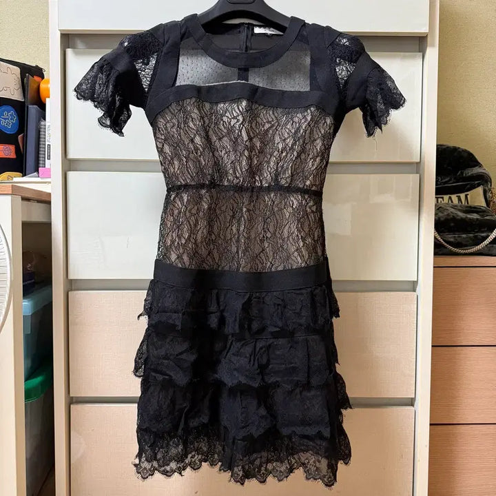 [BUNJANG] Lace Ruffle See-Through Dress / 레이스 프릴 시스루원피스