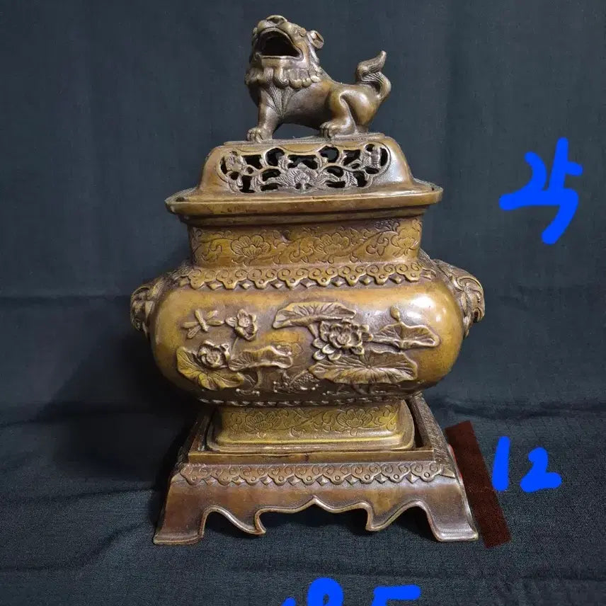 [BUNJANG] Bronze 3-Tier Incense Burner with Haetae / 동 브론즈 적동 해태 3단 향로