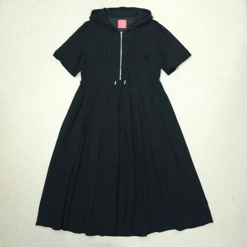 [BUNJANG] LadyLady Hooded Zip-Up Long T-Shirt Dress Black / (F)LadyLady 여성 후드 반팔 롱 원피스 집업 블랙 J1W3291