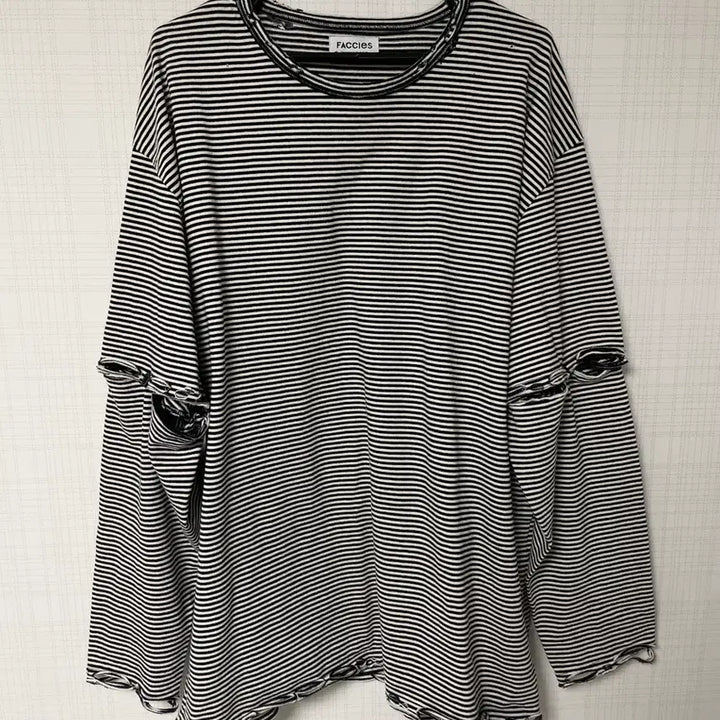 [BUNJANG] Faccies US Cotton Border LS Damage T-shirt / faccies 데미지 티셔츠