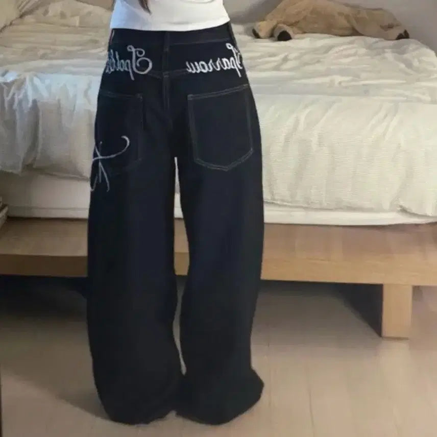 [BUNJANG] Back Point Raw Denim Wide Pants / 백포인트 생지 데님 와이드 팬츠 (쿨거시 반택포)