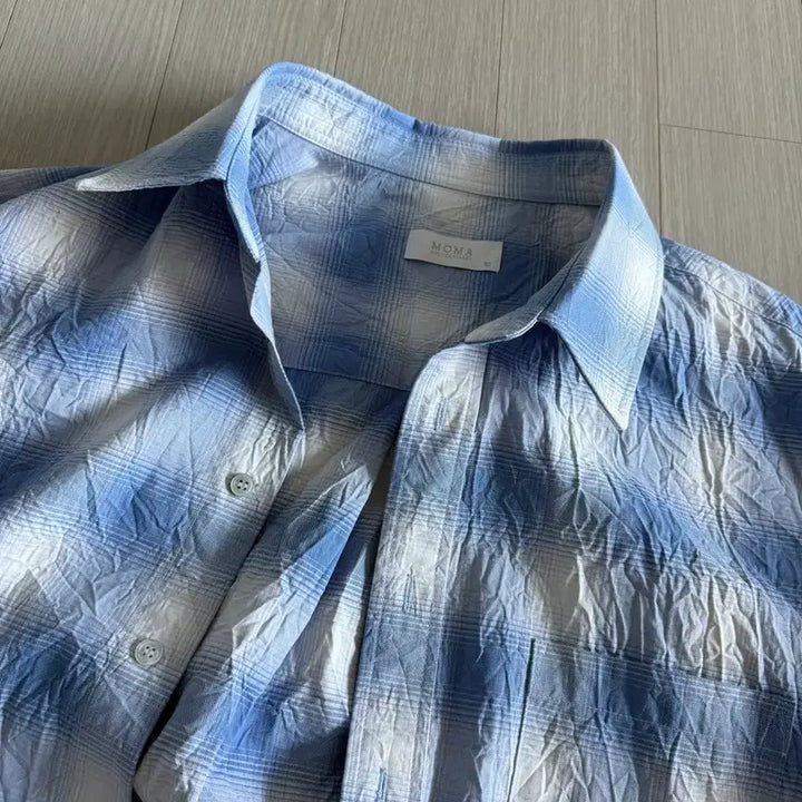 [BUNJANG] Moma Design Blue Gradient Crinkle Check Shirt - Size 105 / 모마디자인 블루 그라데이션 크링클 체크 셔츠 105