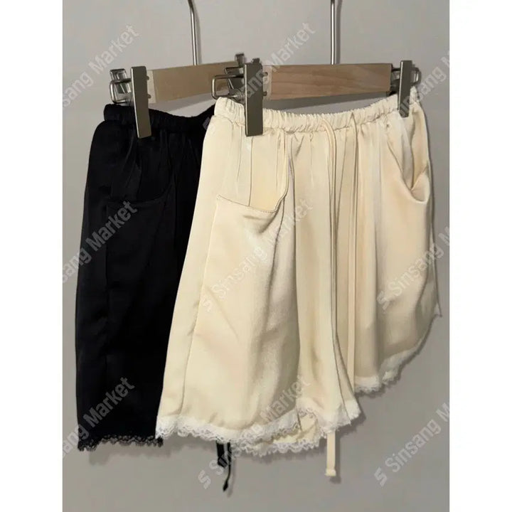 [BUNJANG] Satin Lace Banding Shorts / 새틴 레이스 밴딩 반바지 팬츠 숏츠 / 108