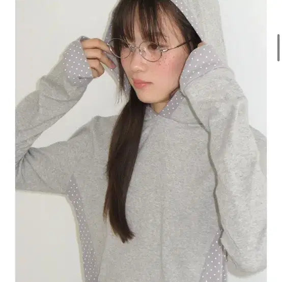 [BUNJANG] Ronron Dot Slim Hood Long Sleeve Grey / 론론 도트 슬림 후드 롱슬리브 그레이