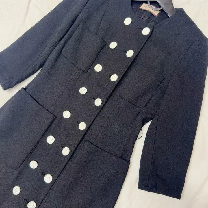 [BUNJANG] MOJO.S.FINNE Black Double-Button Long Jacket Dress / 모조에스핀 블랙 더블 화이트 버튼 7부 롱자켓형 원피스