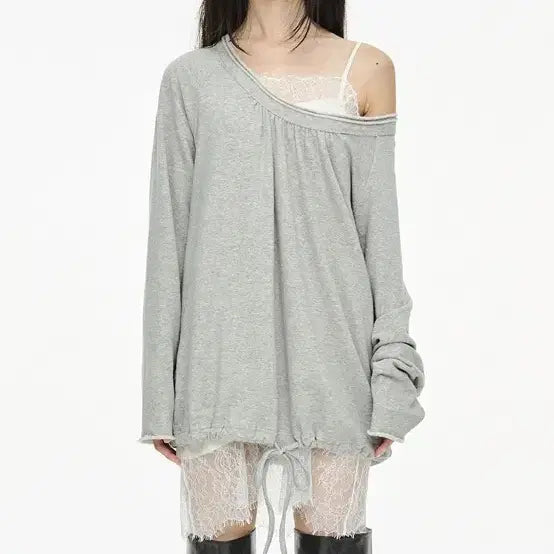 [BUNJANG] SERIC Round Hem String Top - Gray / 세릭 라운드 헴 스트링 탑 그레이