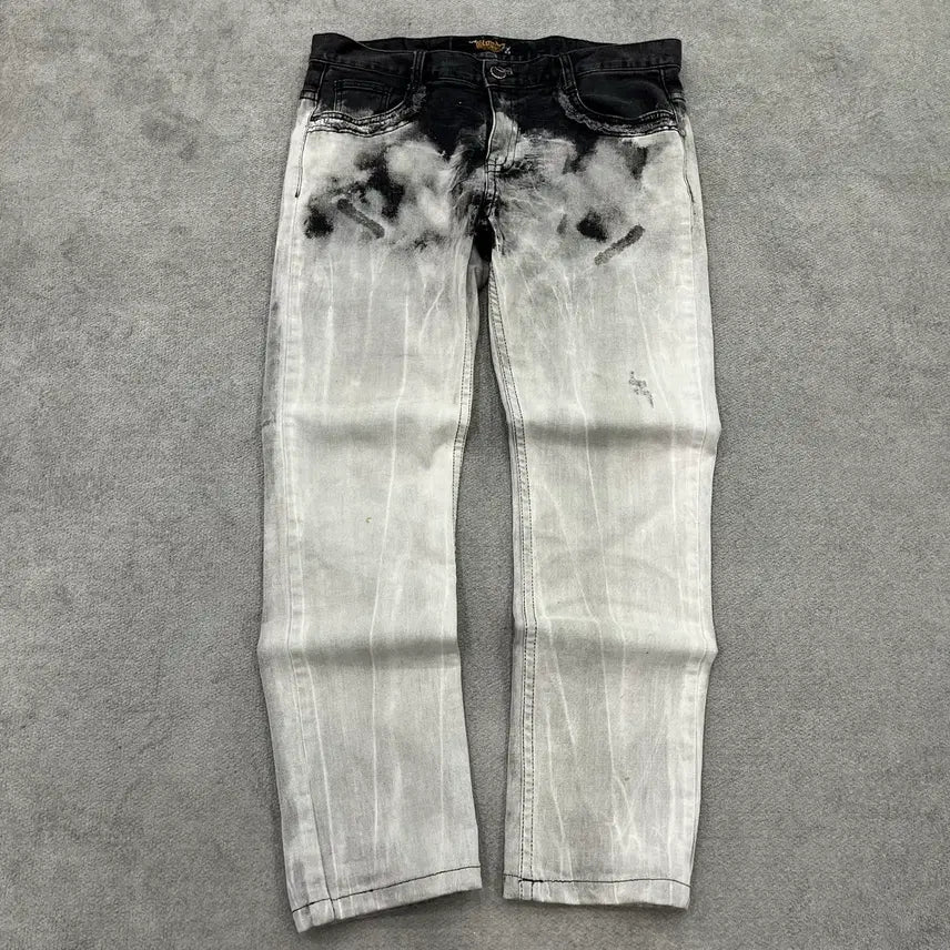 [BUNJANG] Cloud72 Leather Patchwork Denim Pants / 34 cloud72 레더 스컬 패치워크 데님팬츠