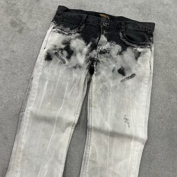 [BUNJANG] Cloud72 Leather Patchwork Denim Pants / 34 cloud72 레더 스컬 패치워크 데님팬츠