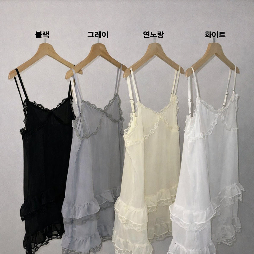 [BUNJANG] Chiffon Frill Layered Slip Mini Dress / 안감O 쉬폰프릴 레이어드 슬립 미니원피스 / 120