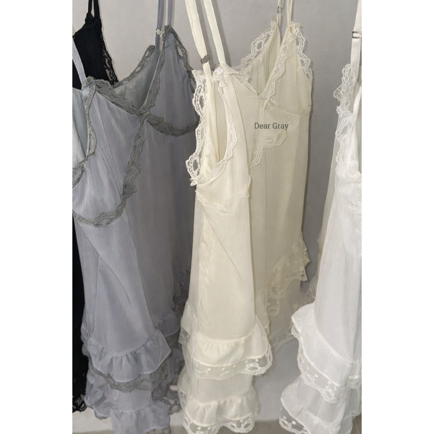 [BUNJANG] Chiffon Frill Layered Slip Mini Dress / 안감O 쉬폰프릴 레이어드 슬립 미니원피스 / 120