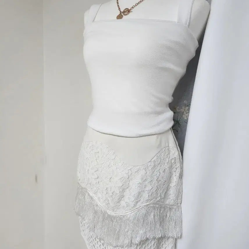 [BUNJANG] White Lace Mini Skirt Set / 화이트 레이스 미니 스커트 세트