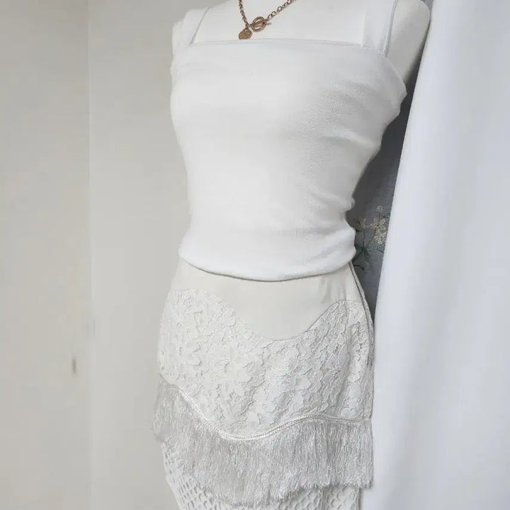 [BUNJANG] White Lace Mini Skirt Set / 화이트 레이스 미니 스커트 세트