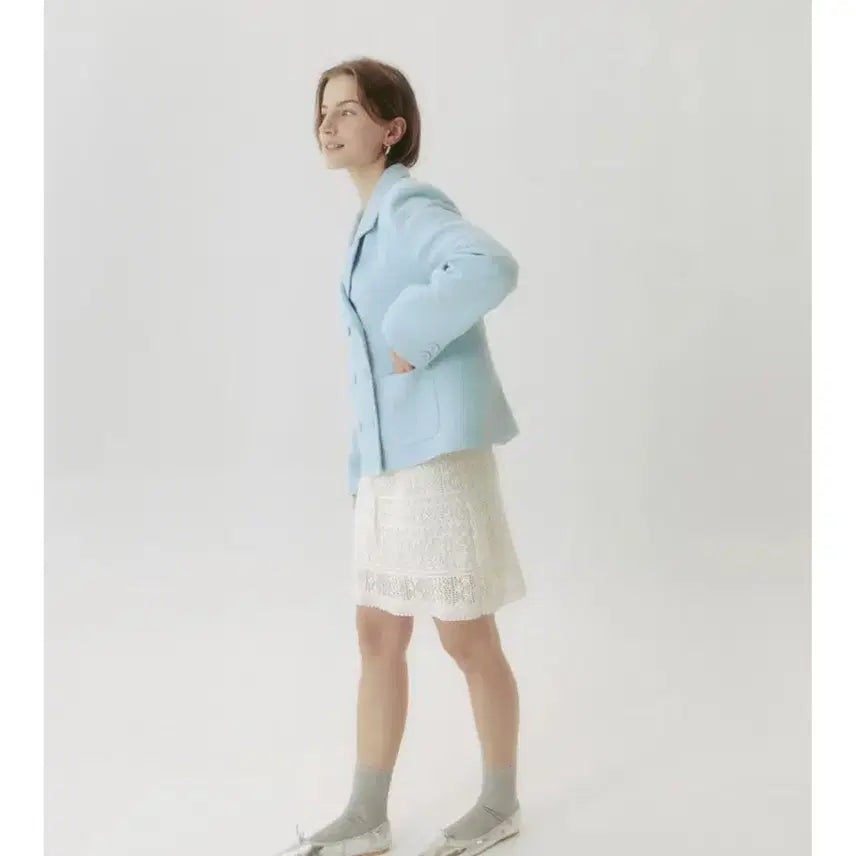 [BUNJANG] RE.BOLD Sora Blue Tweed Double Button Jacket / RE.BOLD 리볼드 소라색 트위드 자켓 , 블루, 하늘색