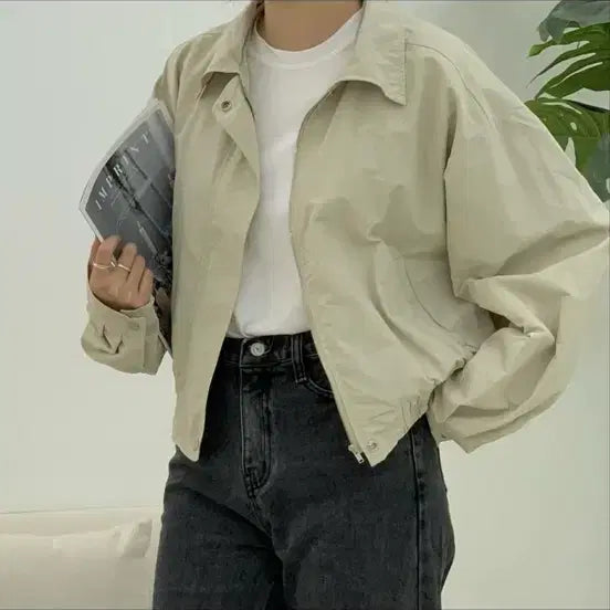 [BUNJANG] Nylon Cropped Zip-Up Jumper / 미착용 나일론 크롭 카라 점퍼 집업