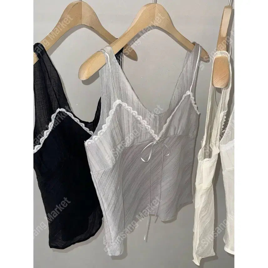 [BUNJANG] Chiffon Lace Bustier Slip Layered Cami Blouse / 쉬폰 레이스 뷔스티에 슬립 레이어드 나시 블라우스 / 126