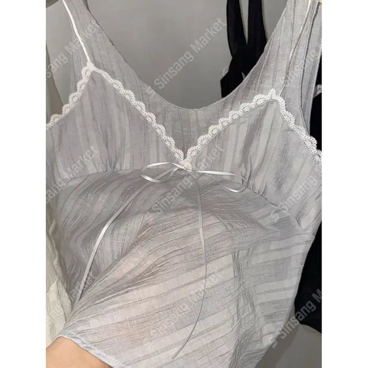[BUNJANG] Chiffon Lace Bustier Slip Layered Cami Blouse / 쉬폰 레이스 뷔스티에 슬립 레이어드 나시 블라우스 / 126
