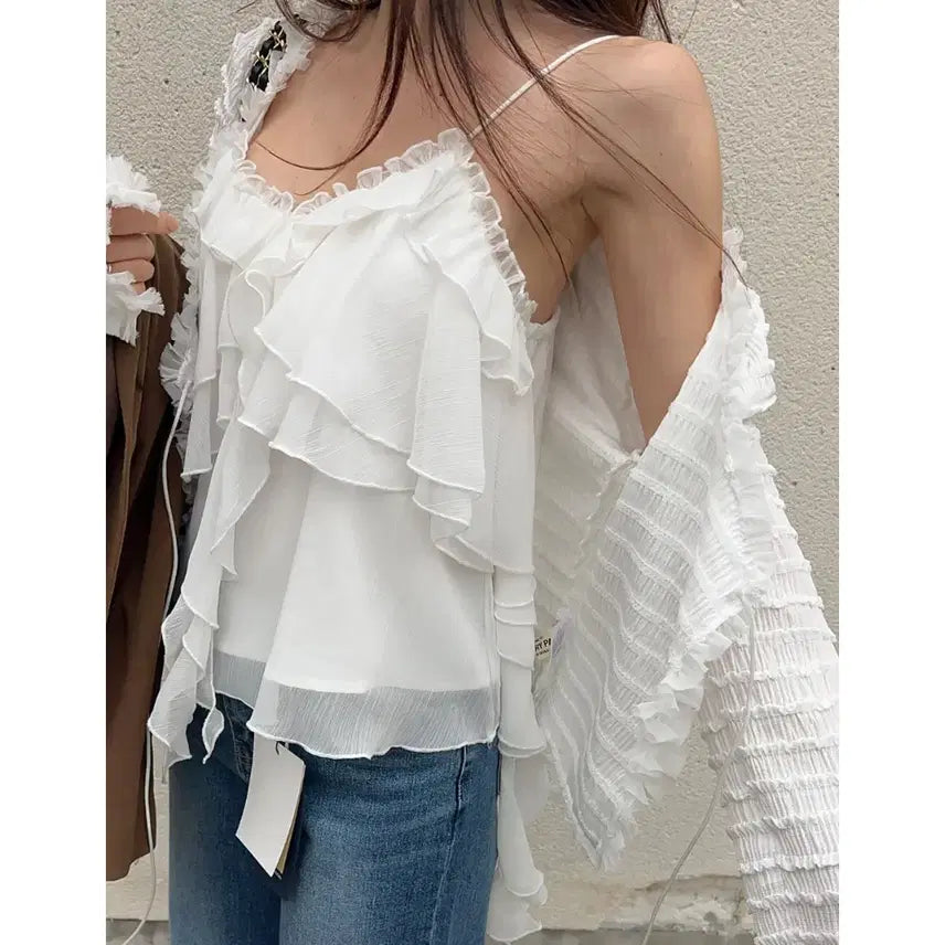 [BUNJANG] Frill Chiffon Camisole Bustier Blouse / 프릴 쉬폰 끈나시 뷔스티에 블라우스 / 131