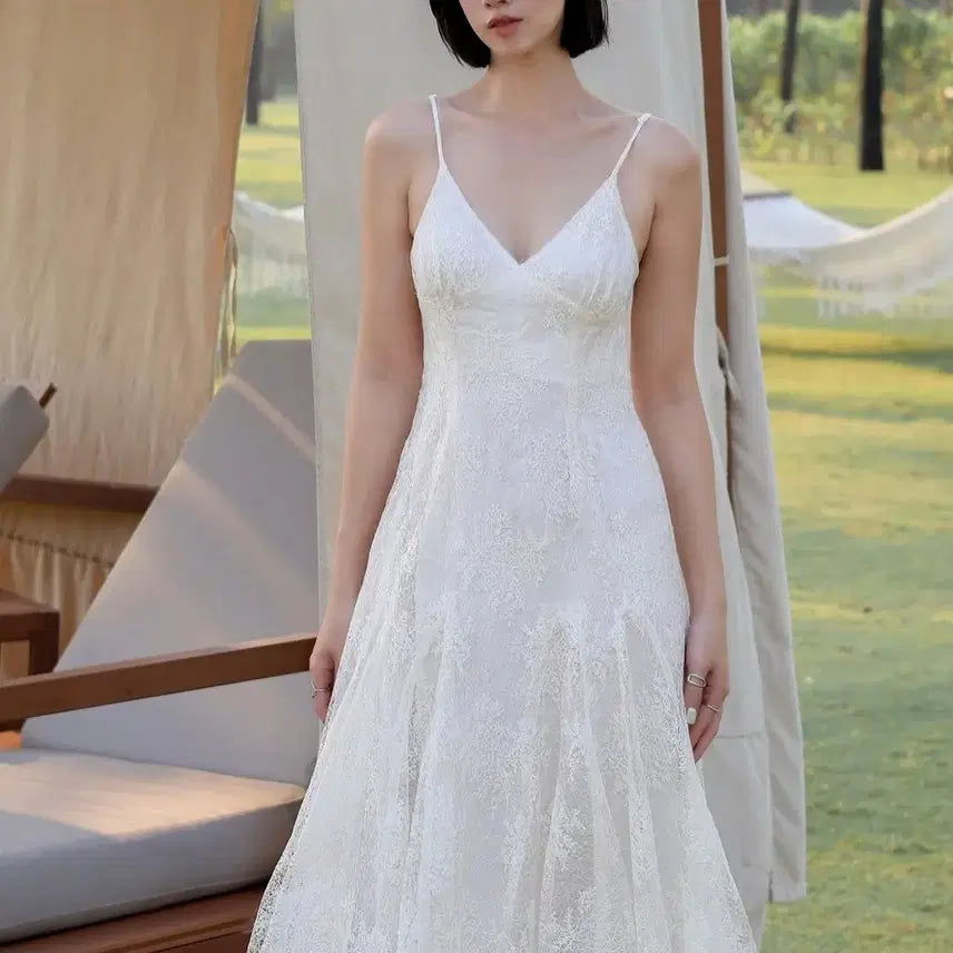[BUNJANG] Off-White Lace Busteire Dress for Self-Wedding / 셀프웨딩 오프화이트 레이스 뷔스티에 드레스