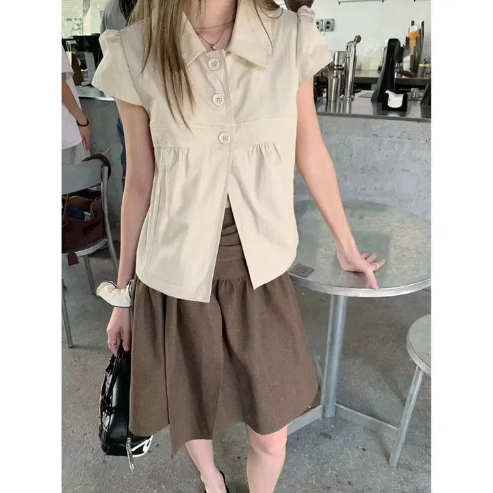 [BUNJANG] Puff Button Short Sleeve Jacket / 퍼프 버튼 반팔 자켓 / 134