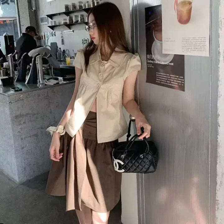 [BUNJANG] Puff Button Short Sleeve Jacket / 퍼프 버튼 반팔 자켓 / 134