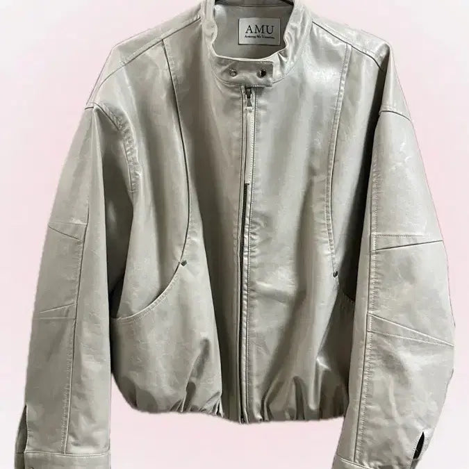 [BUNJANG] AMU Ivory Leather Jacket / AMU 레더 자켓 아이보리