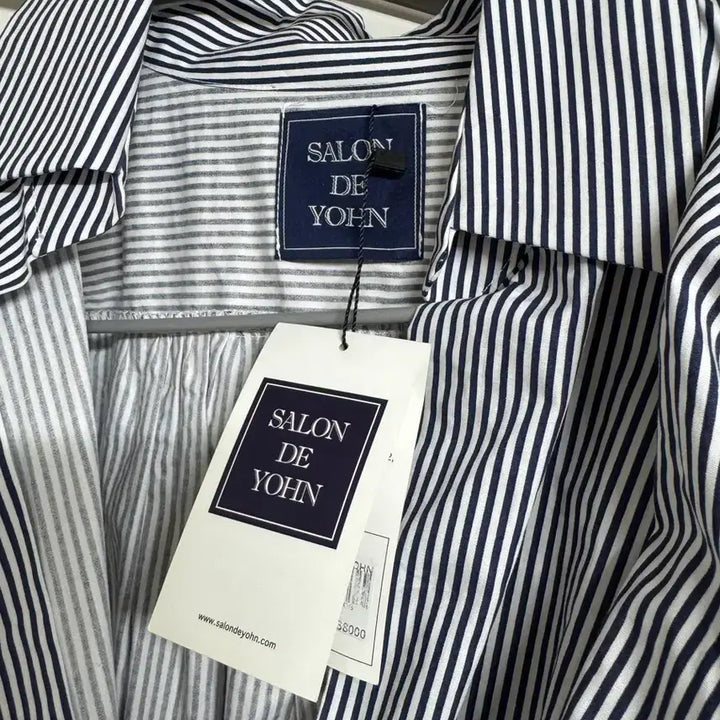 [BUNJANG] Salon de Yon Stripe Wrap Shirt Blue FREE / <택 있는 새옷>살롱드욘 스트라이프 랩 셔츠 블루 FREE