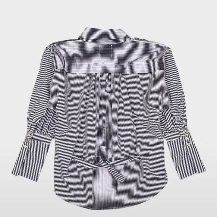 [BUNJANG] Salon de Yon Stripe Wrap Shirt Blue FREE / <택 있는 새옷>살롱드욘 스트라이프 랩 셔츠 블루 FREE